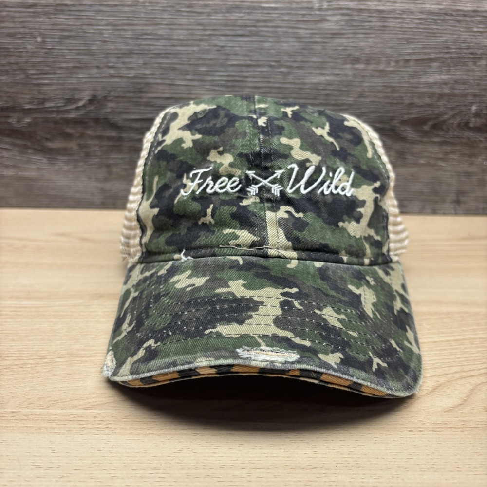 Free Wild Hat Cap Strap Back Womens Green Camo Mesh Trucker Leopard